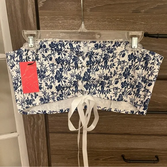 NWT Cider Floral Print Strapless Crop Top - Picture 5 of 6